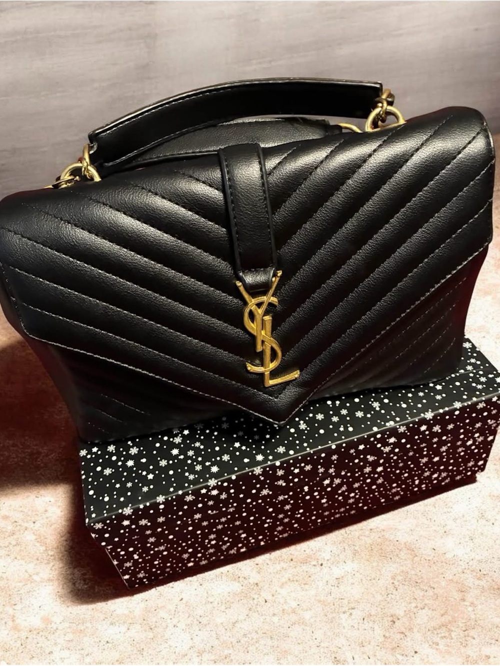 Saint Laurent Black Quilted Leather Top-Handle Satchel with Gold YSL